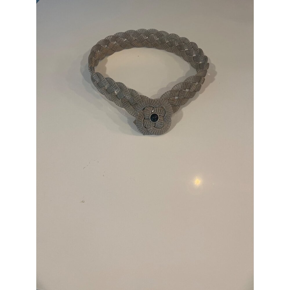 Vintage Mesh Braided Belt With Blue Stone Accent & Floral Buckle